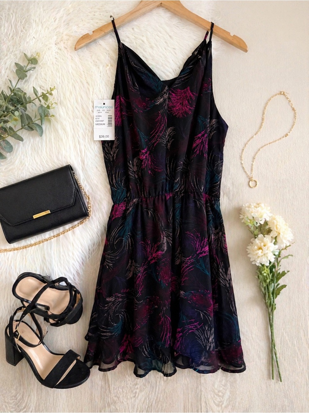 Maurices Black Floral Halter Dress | Size Medium | NWT | Flowy Summer Dress